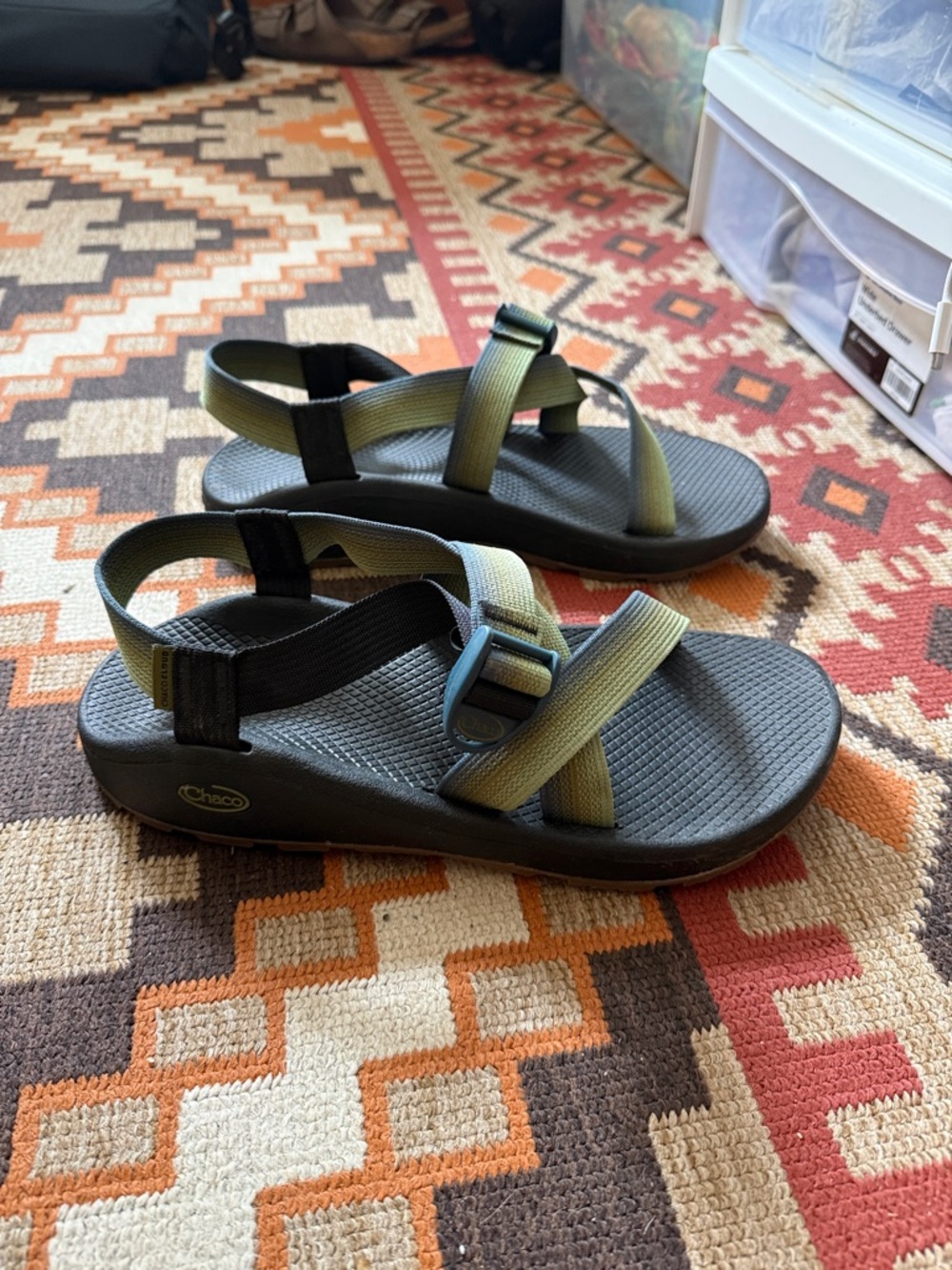 Chaco Sport Sandals in Olive Green and Black Webbing